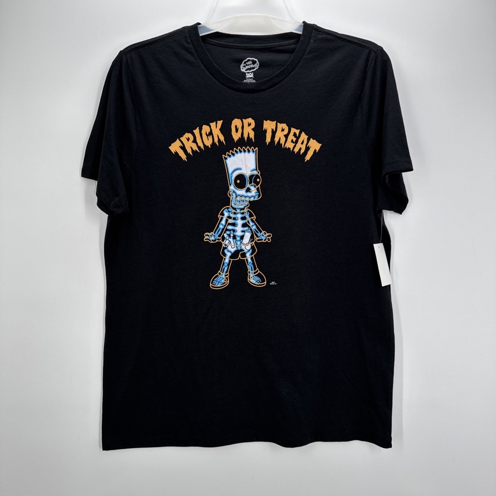 Simpsons Shirt Adult Mens L Black TREEHOUSE OF HORROR Bart Skeleton Halloween